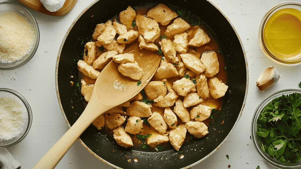 A creamy bowl of Marry Me Chicken Soup garnished with fresh herbs and served with a side of crusty bread.